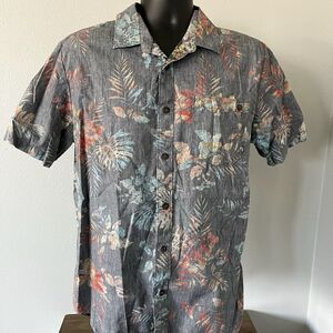 Vans Off The Wall Mens Medium Grey Floral Hawaiian Button Up Short Sleeve Shirt